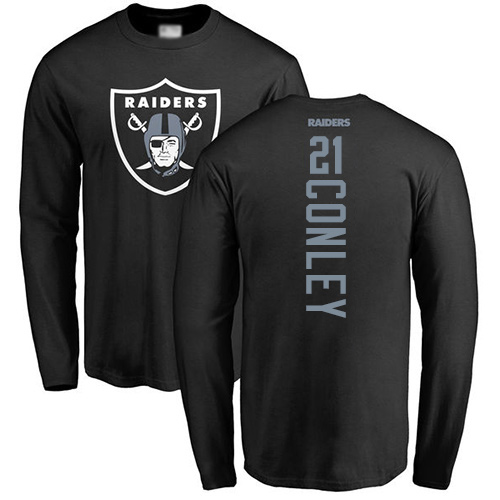 Men Oakland Raiders Black Gareon Conley Backer NFL Football #21 Long Sleeve T Shirt